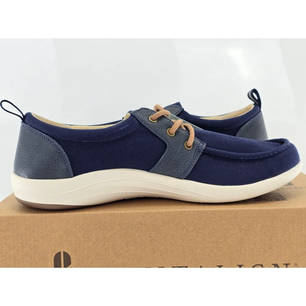 Revitalign Brewster Boat Shoes Men 10.5D Peacoat Blue Canvas Orthotic -New